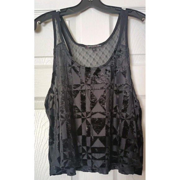 Y2K Crop Swing Tank Sz Small Black Velvet Burnout Sheer  Whimsigoth Fairy Grunge - Picture 1 of 6